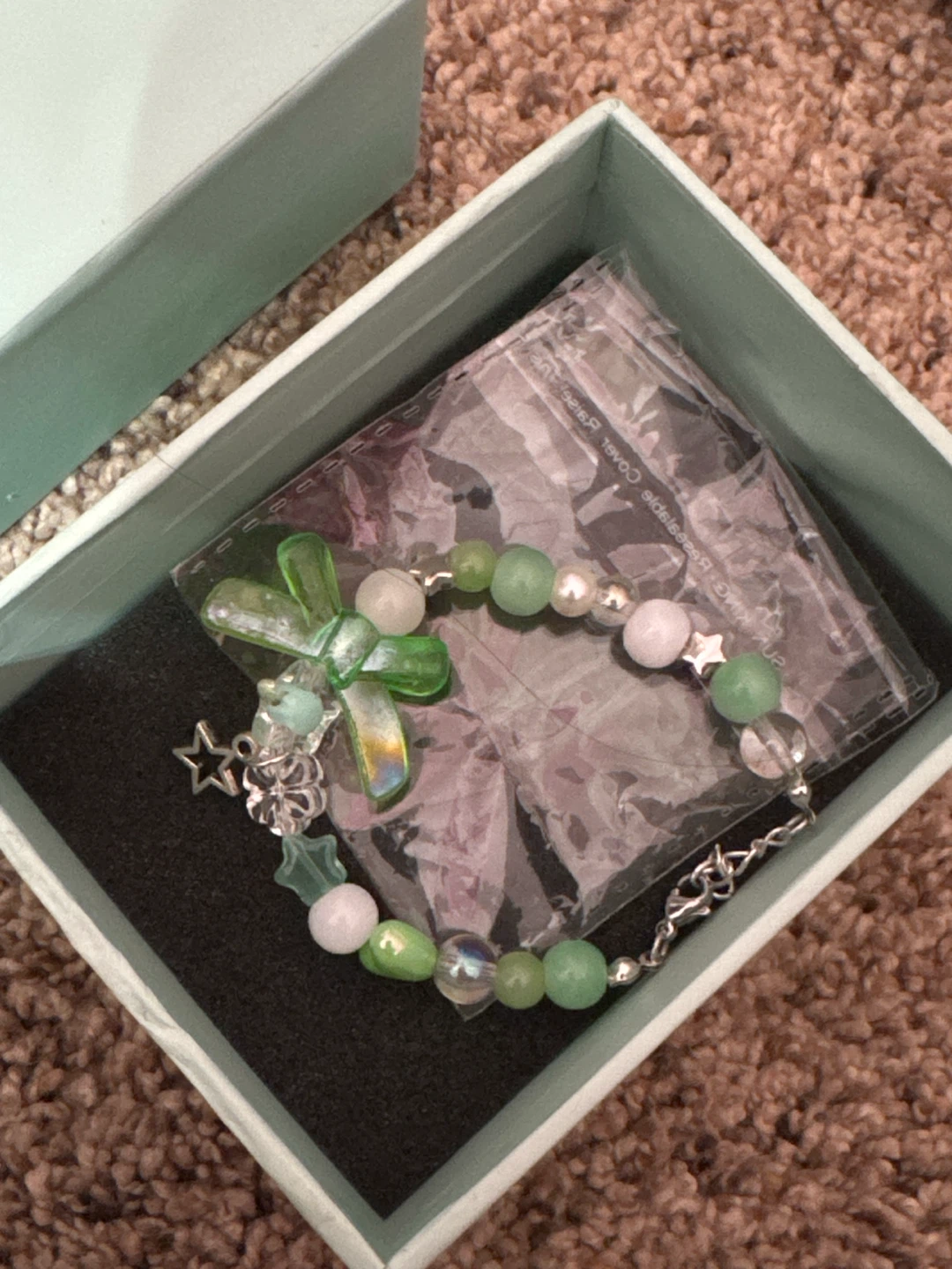 Green Beaded Bracelet with Charms