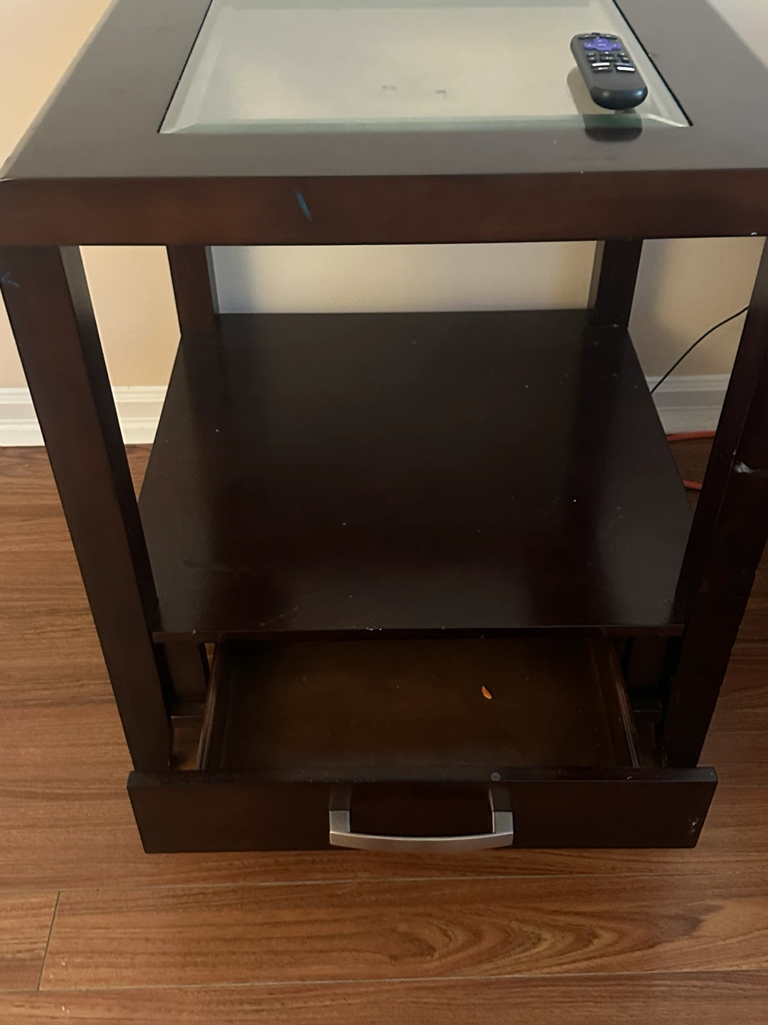 Dark Wood End Table with Glass Top and Drawer - photo 3