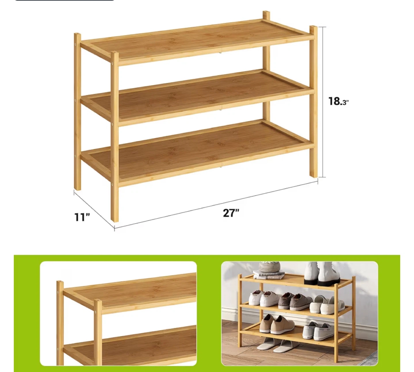3-Tier Bamboo Shoe / Plant / Clothes / Purse / Shoe Rack - photo 2
