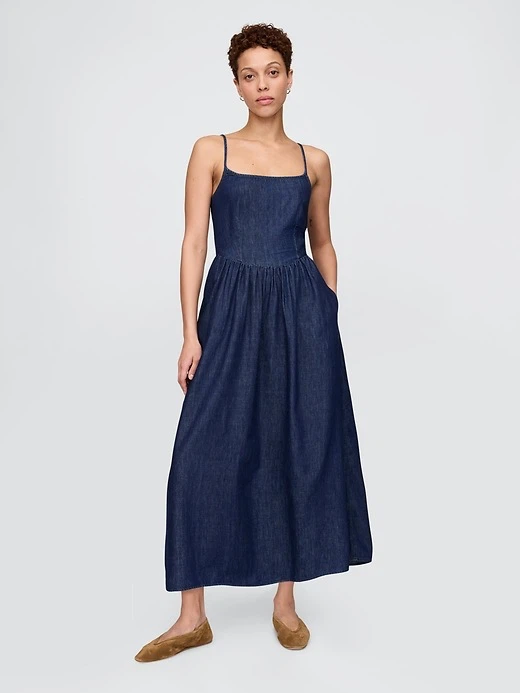 Gap drop waist Denim Midi Dress XXS 100% cotton