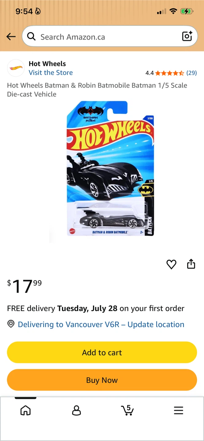 Hot Wheels Batman & Robin Batmobile 1/5 Scale Die-cast Vehicle - photo 2