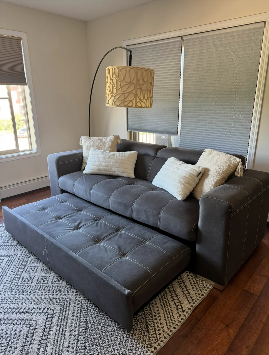 Grey Sofa Bed with Pull-Out Mattress