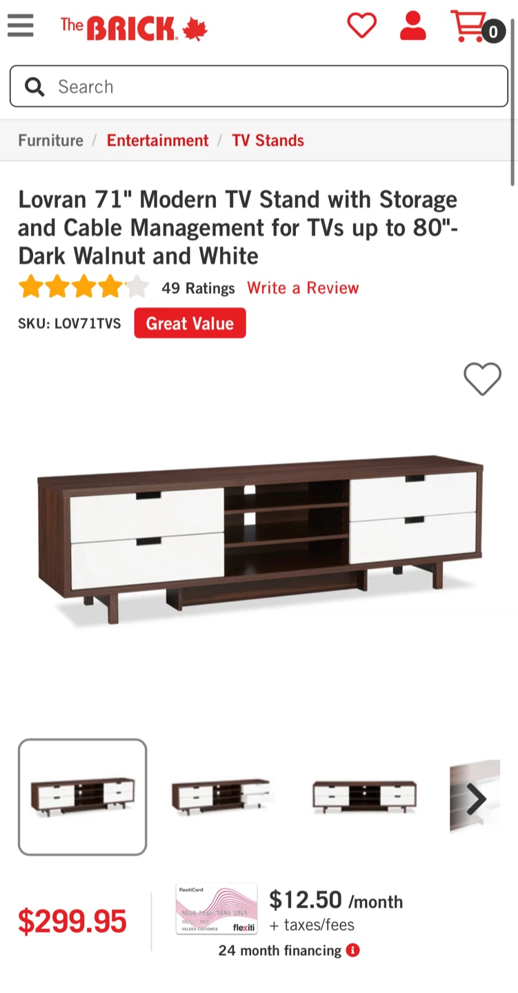 Lovran 71" Modern TV Stand - Dark Walnut and White