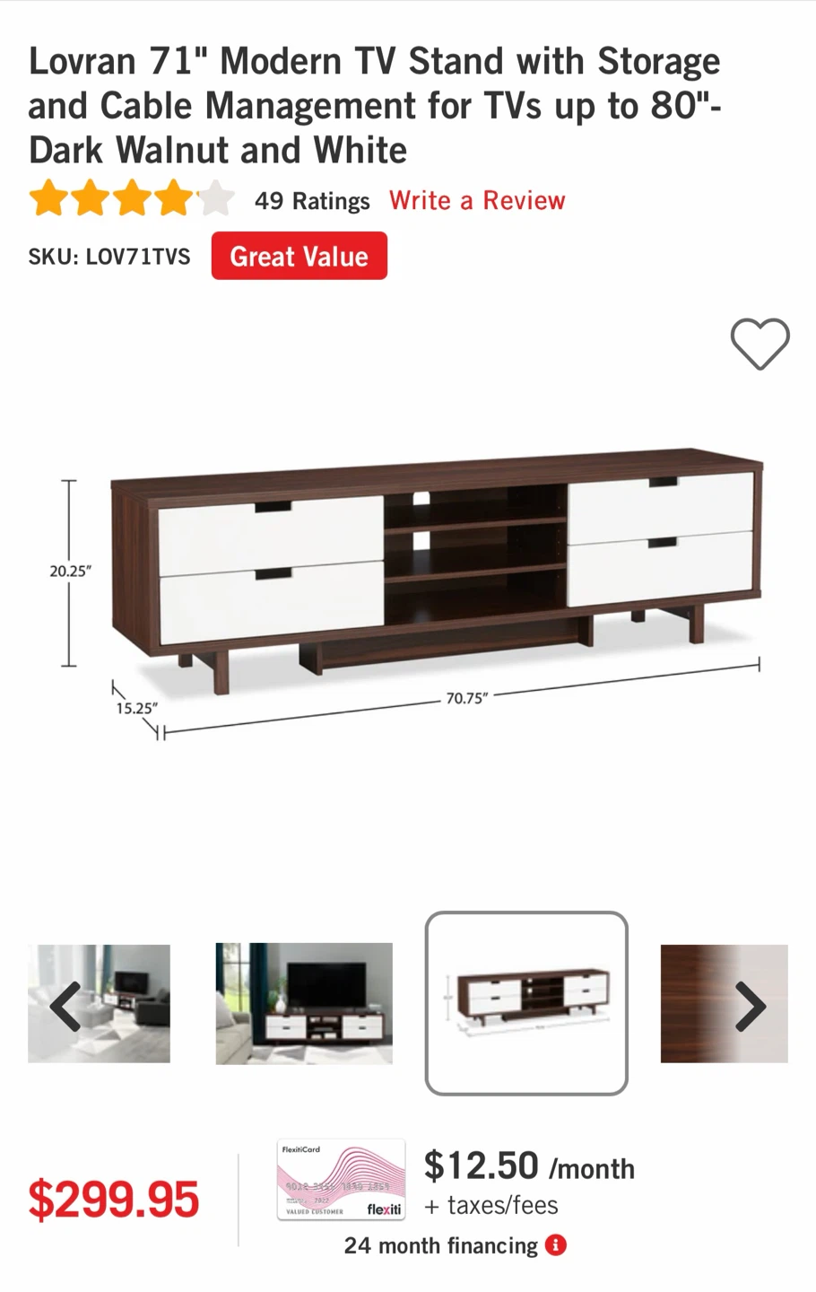 Lovran 71" Modern TV Stand - Dark Walnut and White - photo 2