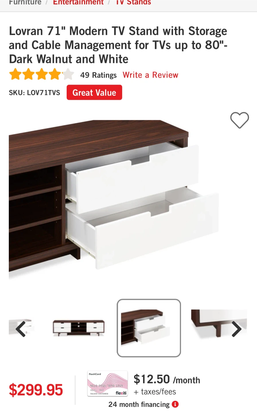 Lovran 71" Modern TV Stand - Dark Walnut and White - photo 3