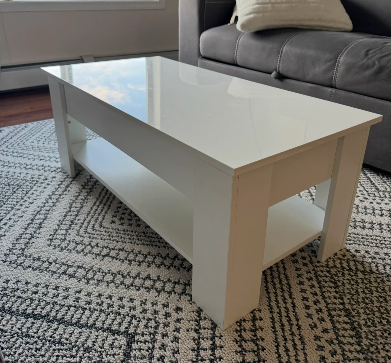 White Lift Top Coffee Table with Storage - photo 2