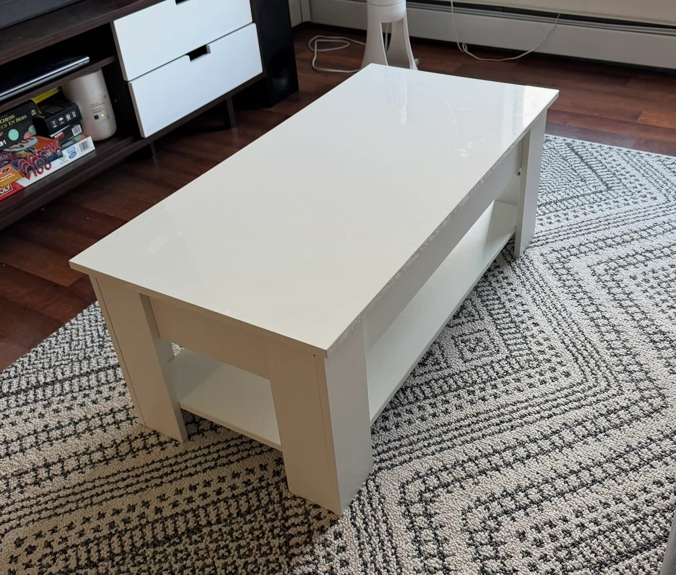 White Lift Top Coffee Table with Storage - photo 3