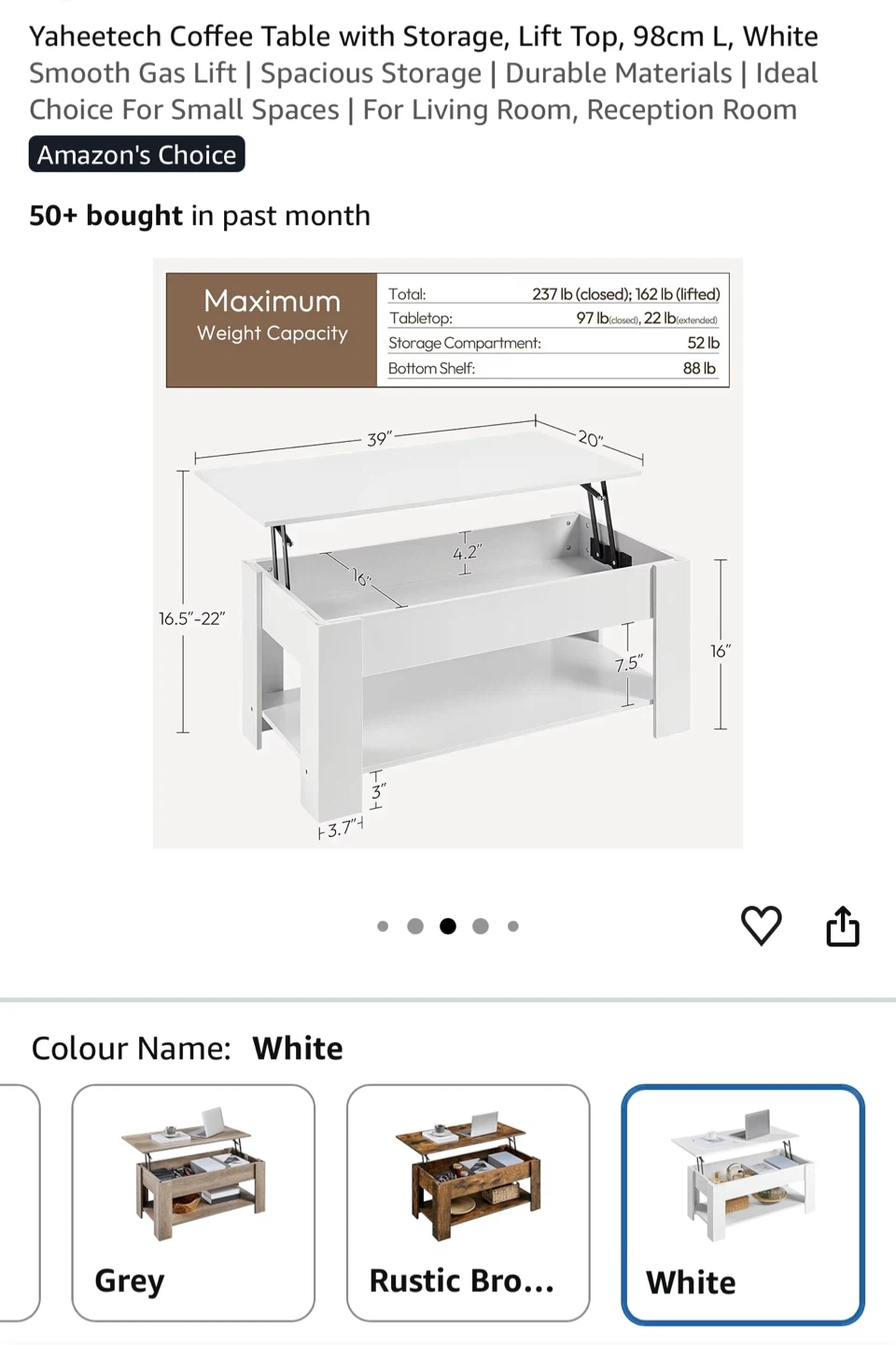 White Lift Top Coffee Table with Storage - photo 4