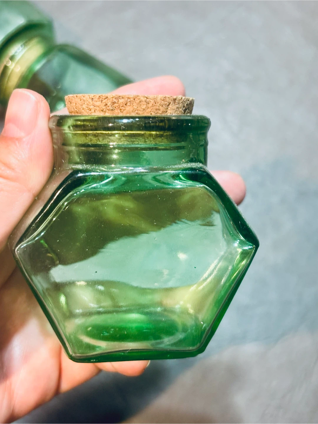 6 Green Glass Jars with Cork Lids - photo 3