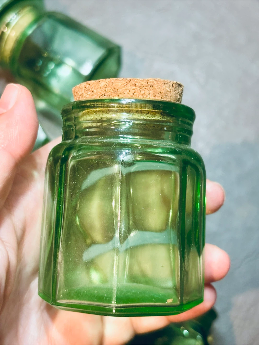 6 Green Glass Jars with Cork Lids - photo 4