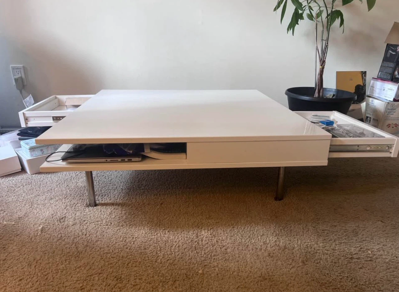 White Coffee Table with Storage Drawers