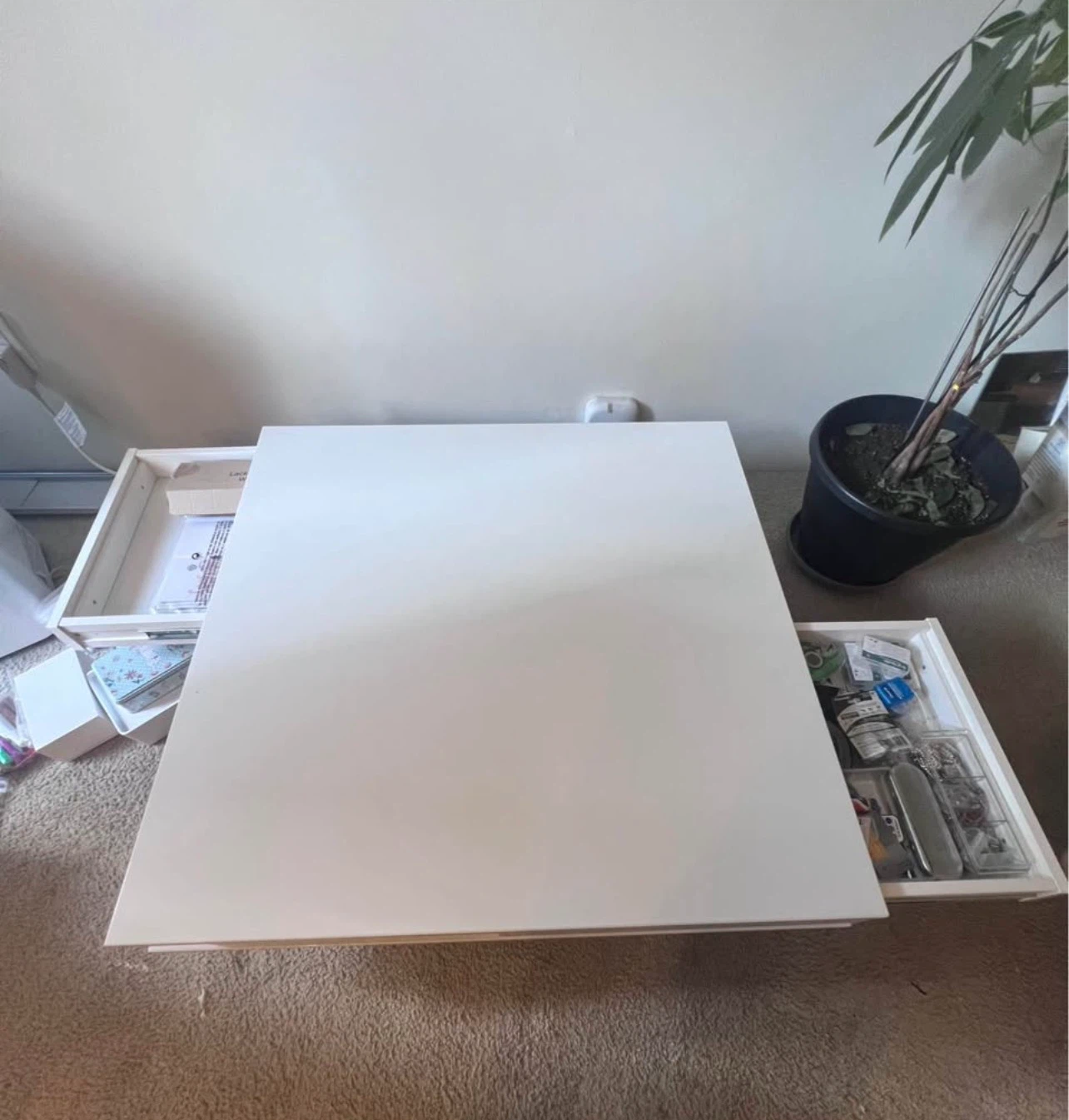 White Coffee Table with Storage Drawers - photo 2