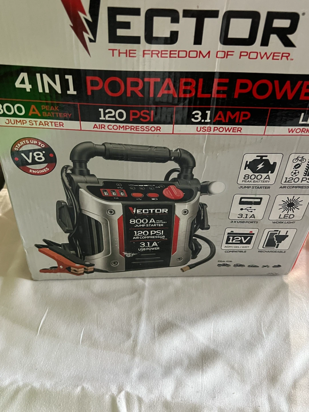 Vector 4-in-1 Portable Power Pack - Jump Starter, Air Compressor