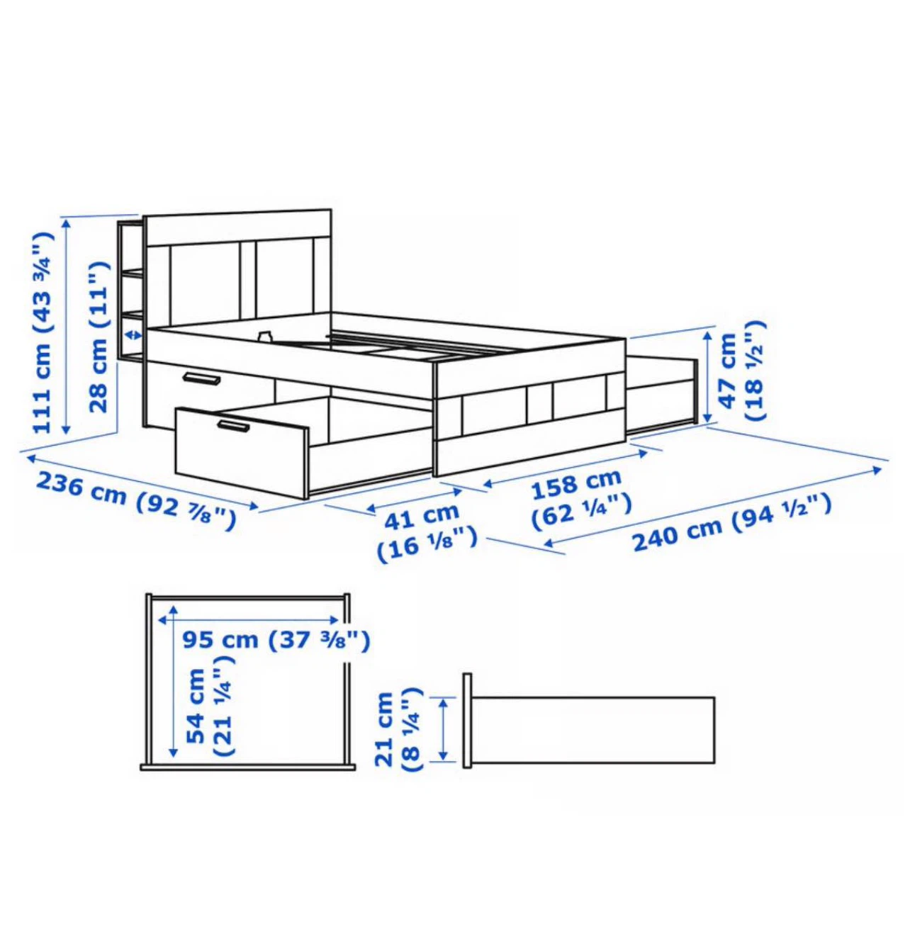 Ikea BRIMNES Queen Size Bed with storage headboard with Mattress - photo 5