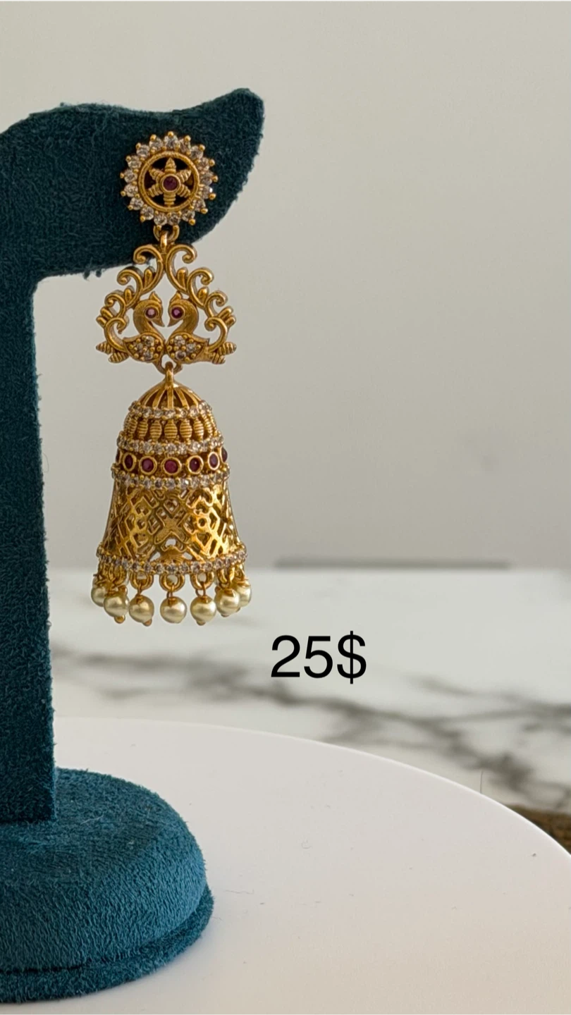 Gold Jhumka Earrings with Pearl Drops - photo 3