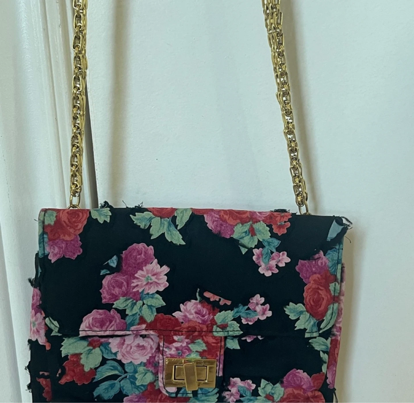 Floral bag with long gold chain. Vintage - photo 3