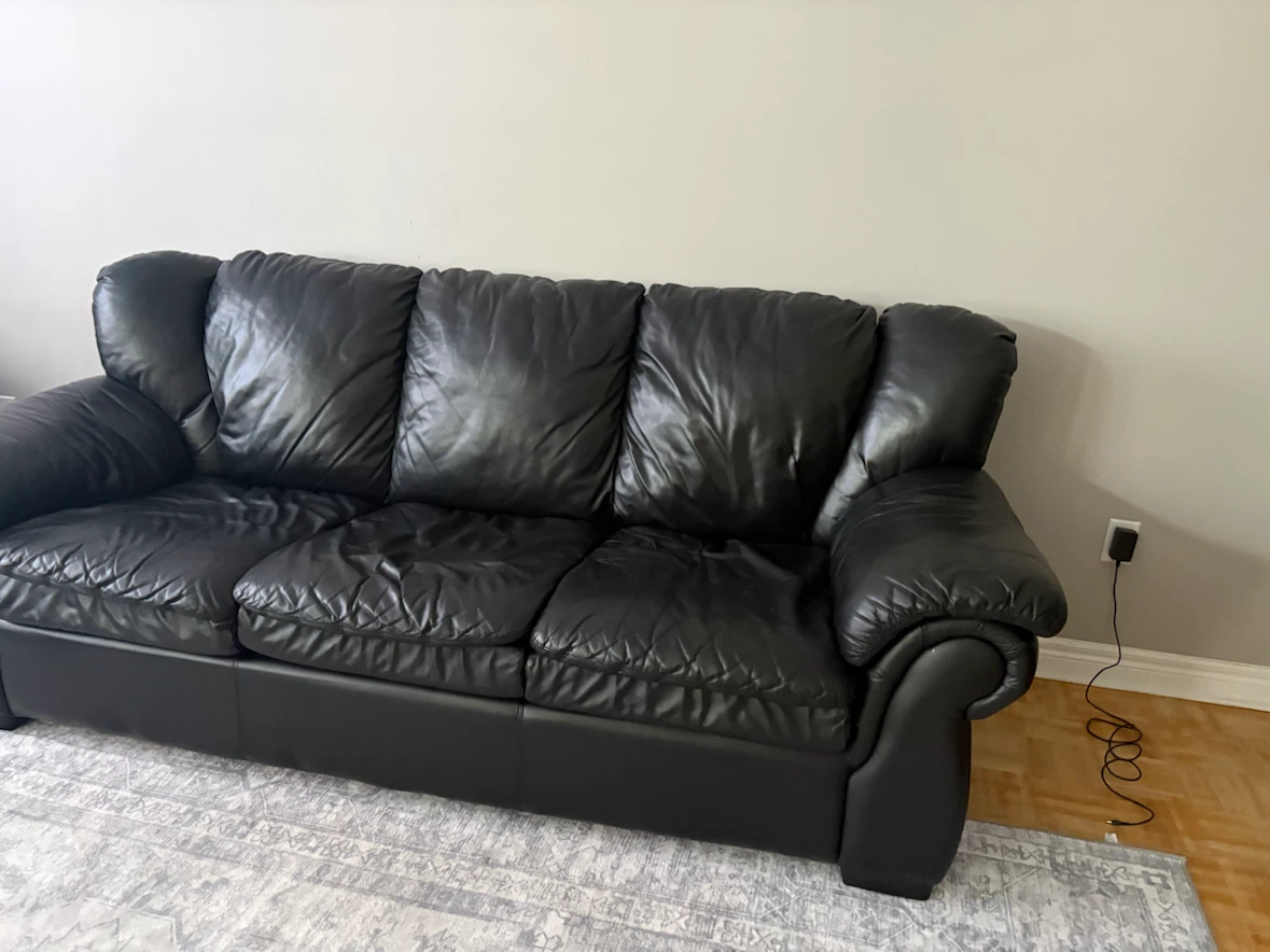 Black Leather Sofa Set (2-seater, 1-seater, 3-seater) - photo 3