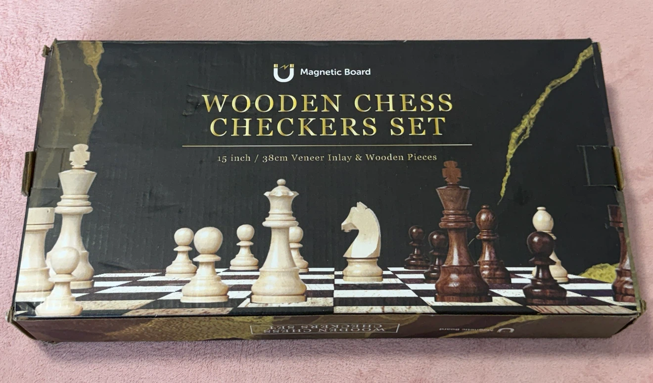 Wooden Chess & Checkers Set - 15 inch