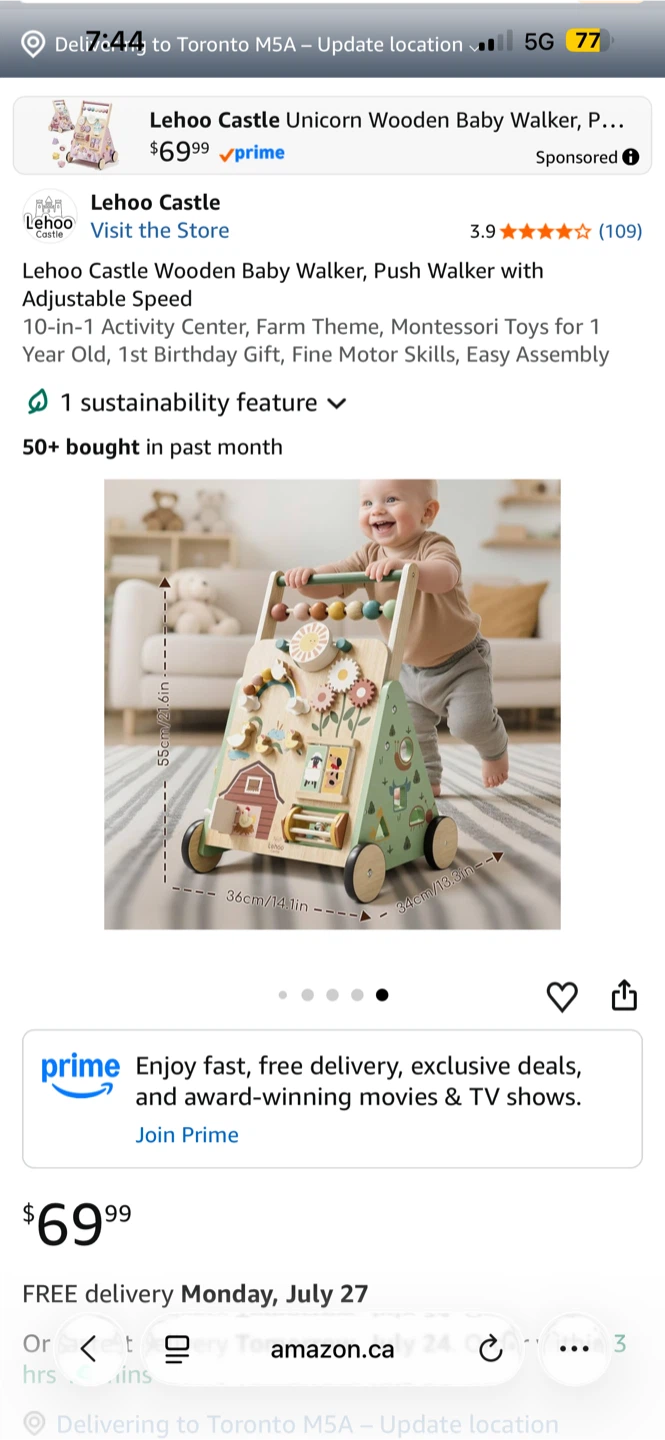 Lehoo Castle Unicorn Wooden Sit-to-Stand Baby Walker - photo 4