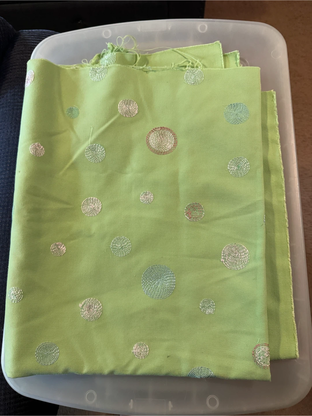 Large Light Green Fabric with Embroidered Circles
