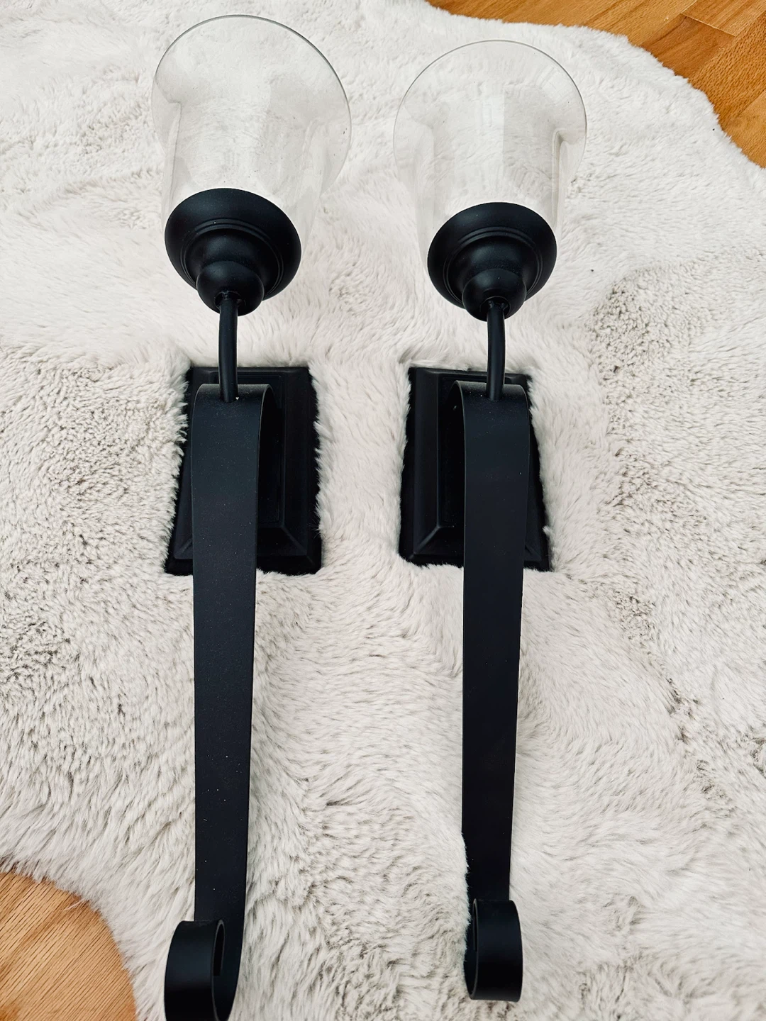 Set of 2 Black Metal Wall Sconces with Glass Candle Holders