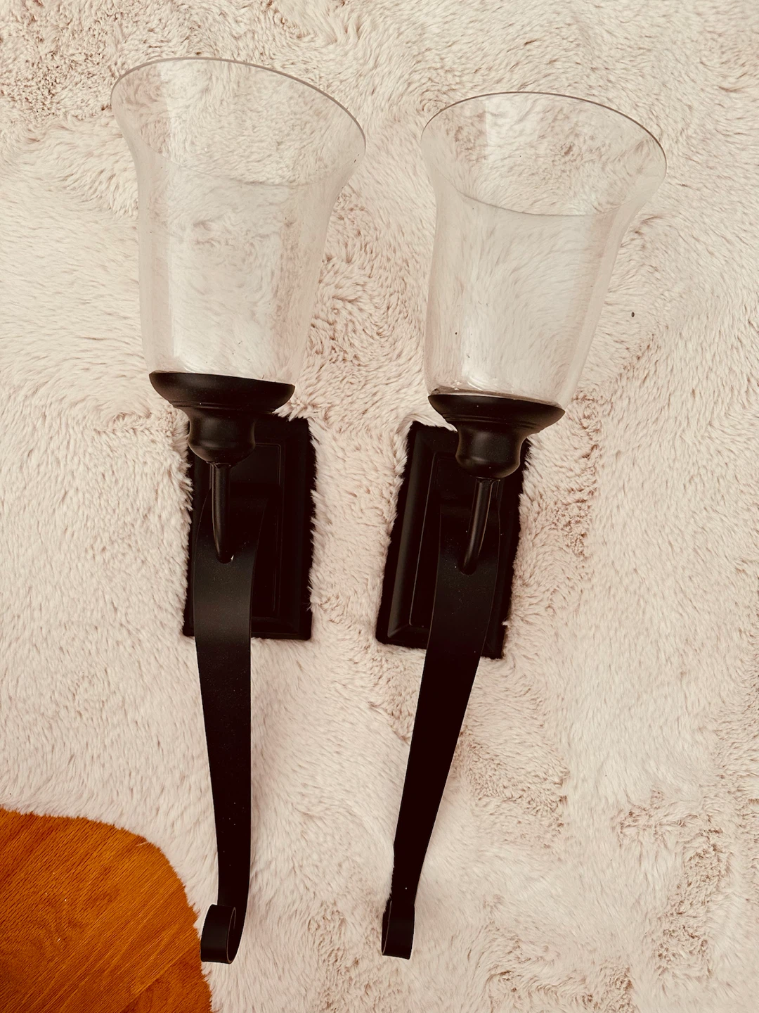 Set of 2 Black Metal Wall Sconces with Glass Candle Holders - photo 2