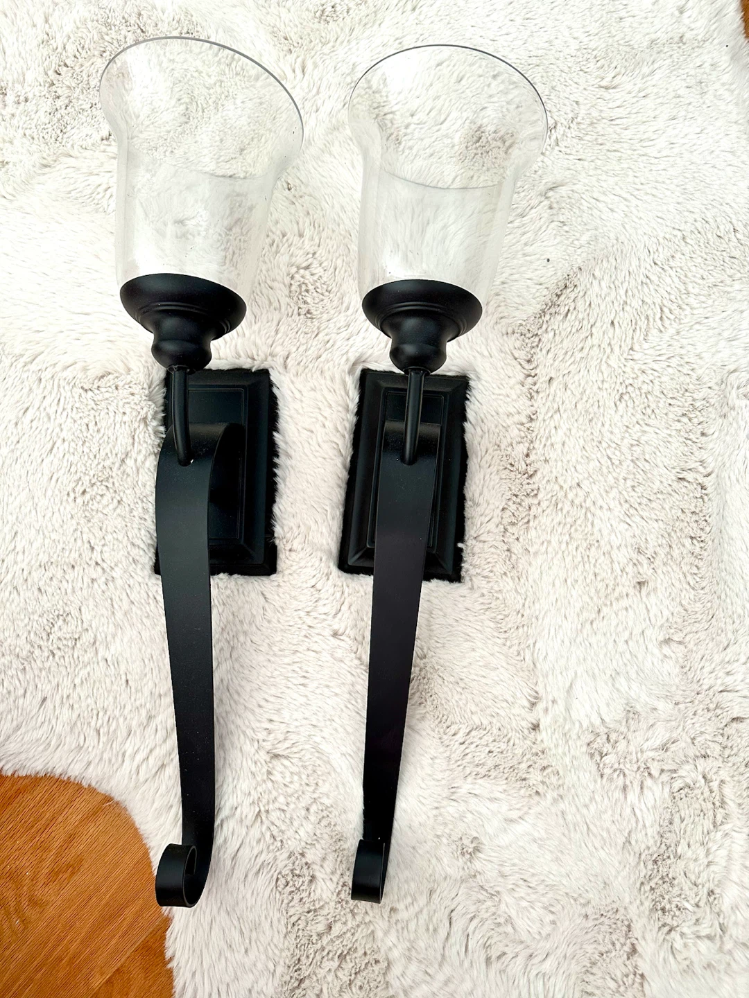 Set of 2 Black Metal Wall Sconces with Glass Candle Holders - photo 3