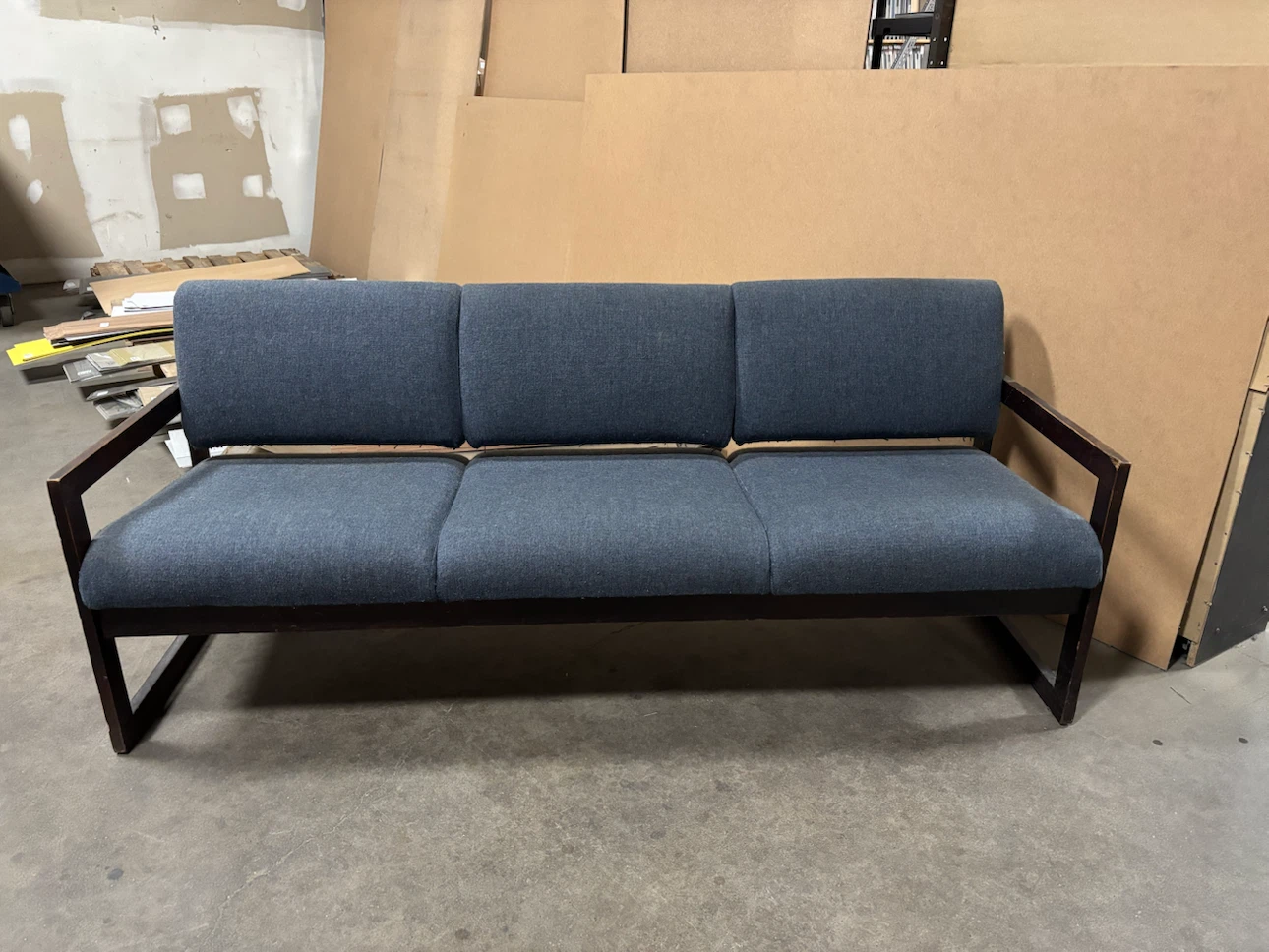 Blue Upholstered Sofa with Wooden Frame