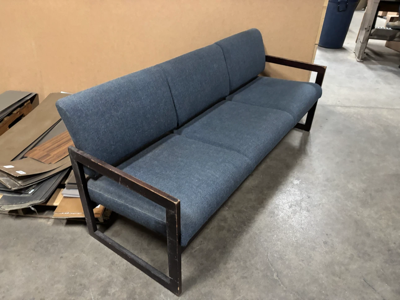 Blue Upholstered Sofa with Wooden Frame - photo 2