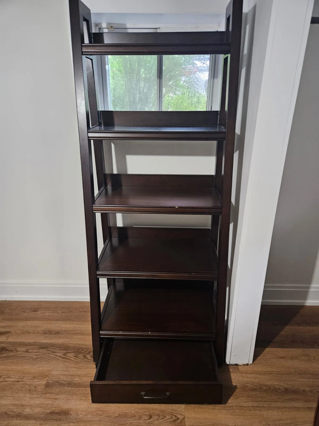 Dark brown shelving with drawer at the bottom - photo 2