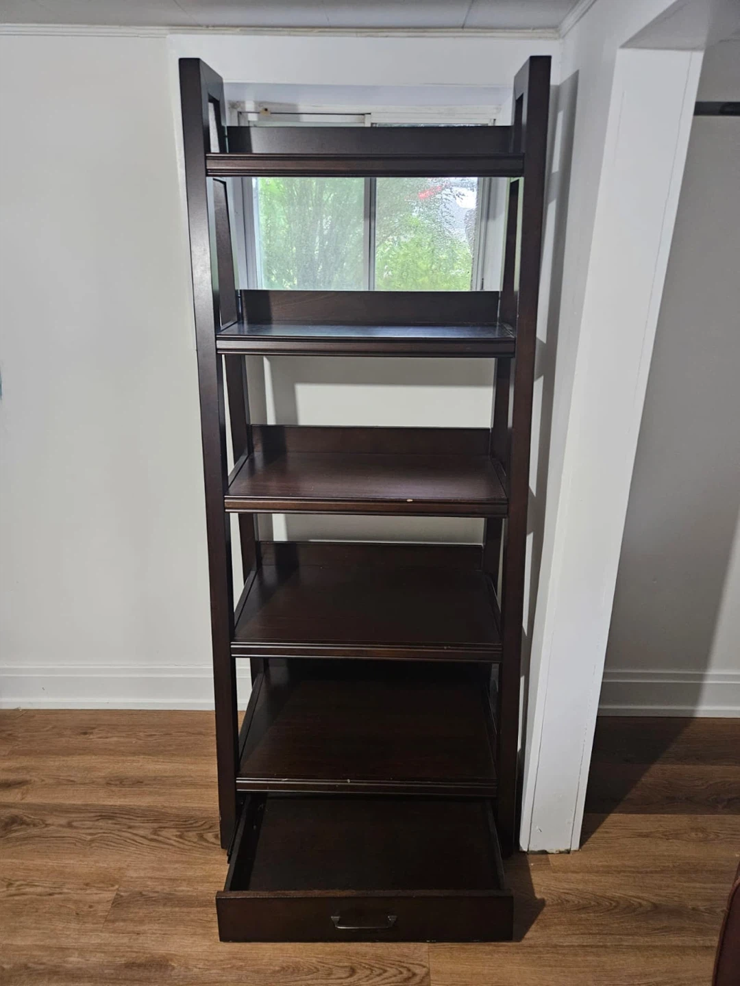 Dark brown shelving with drawer at the bottom - photo 3