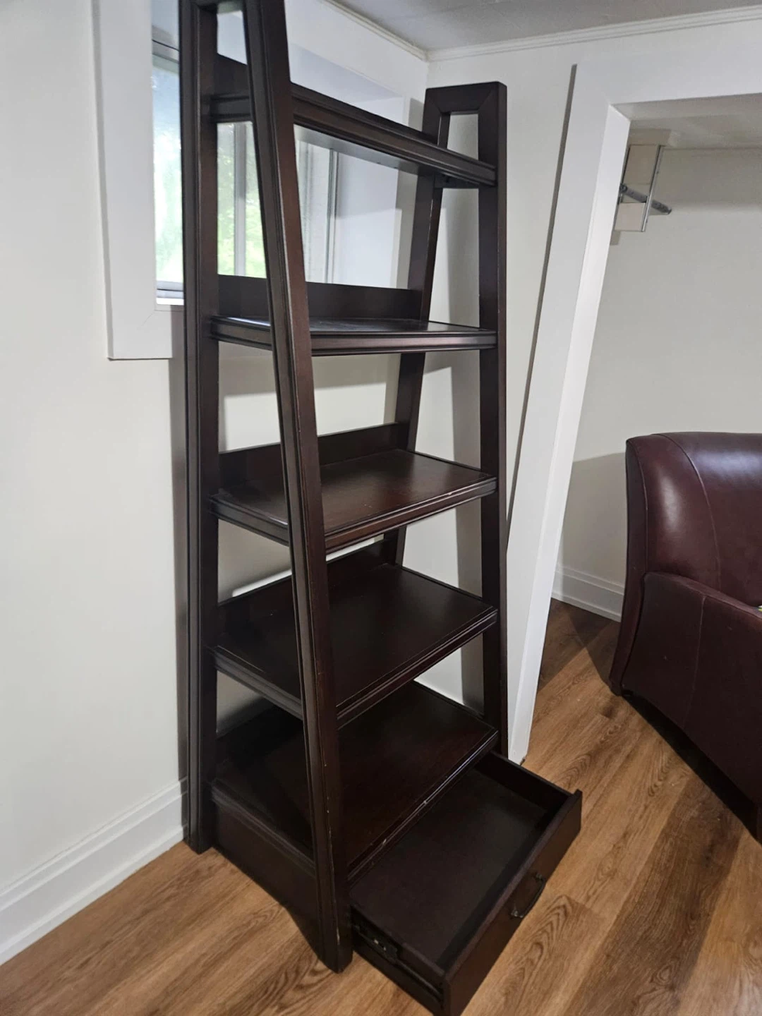 Dark brown shelving with drawer at the bottom - photo 4