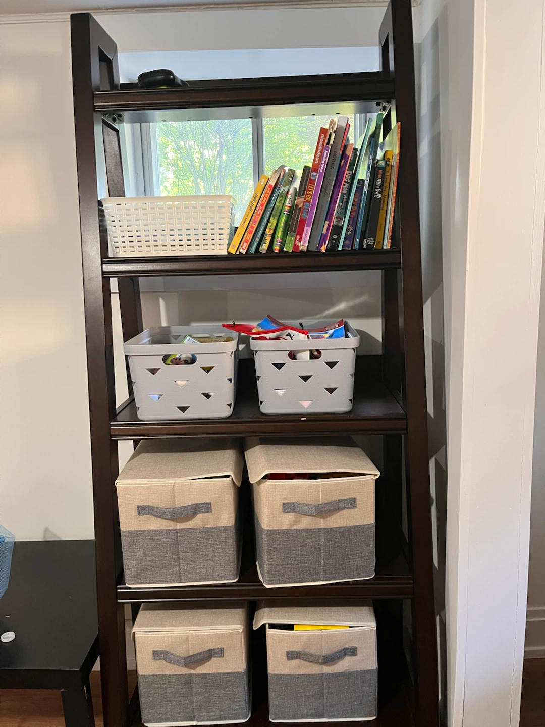 Dark brown shelving with drawer at the bottom - photo 5