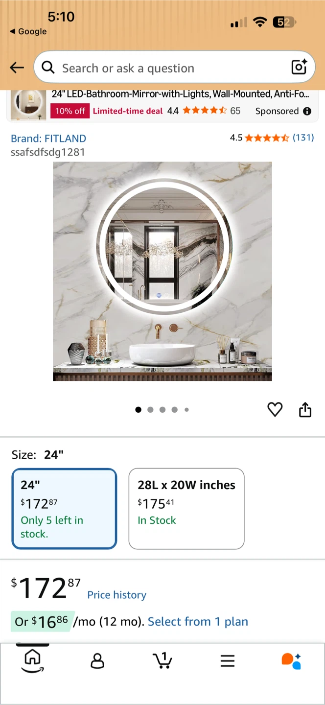 FITLAND 24" LED Bathroom Mirror with Lights