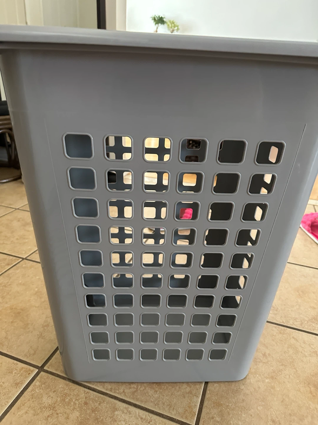 Grey Plastic Laundry Basket with Lid