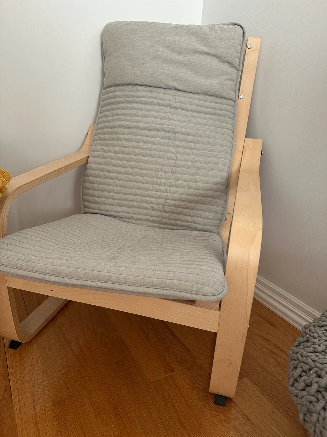IKEA Poäng Armchair - Light Wood Frame & Grey Cushion