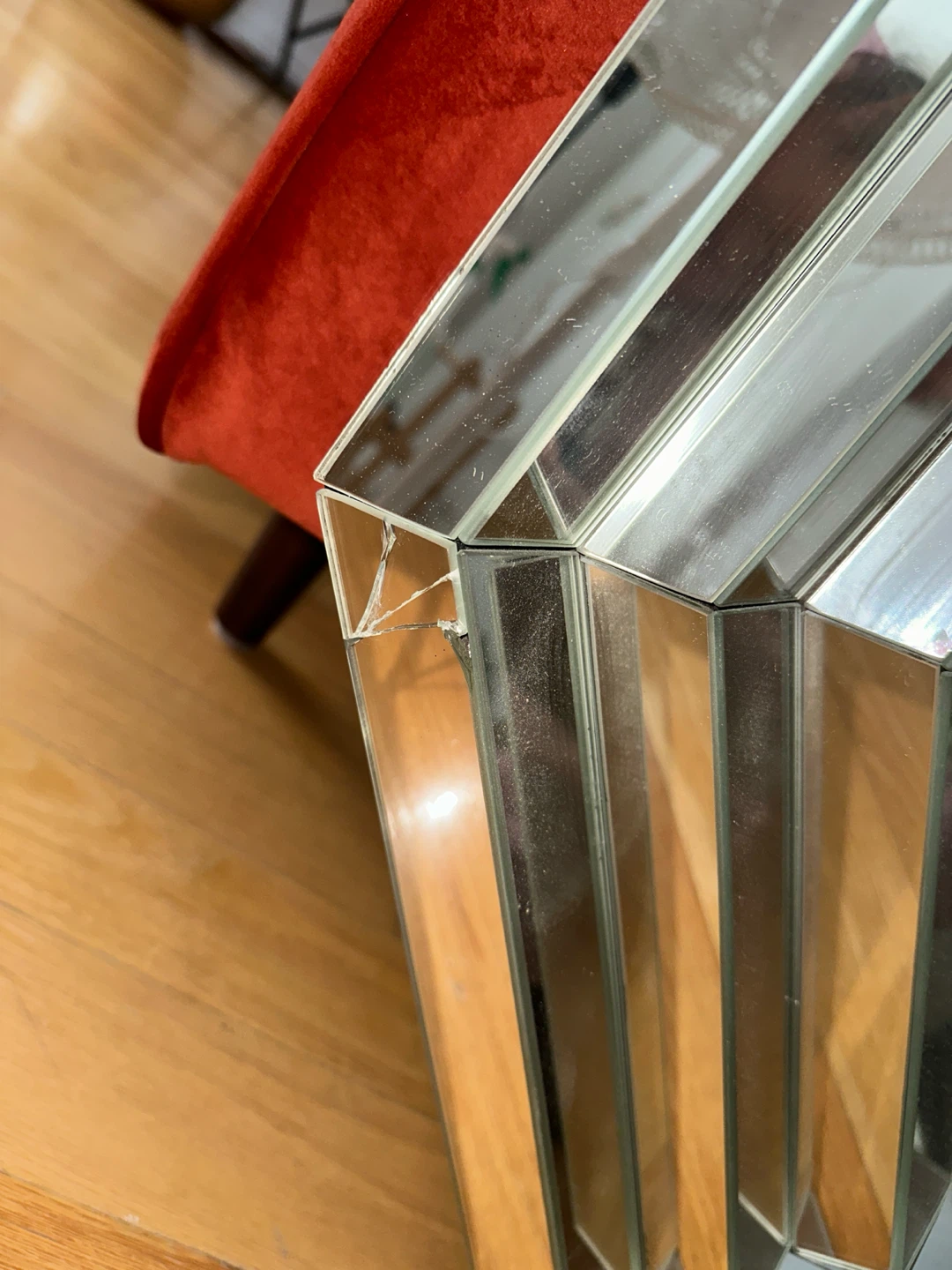 Octagonal Mirrored Wall Art with Wood Accents - photo 2
