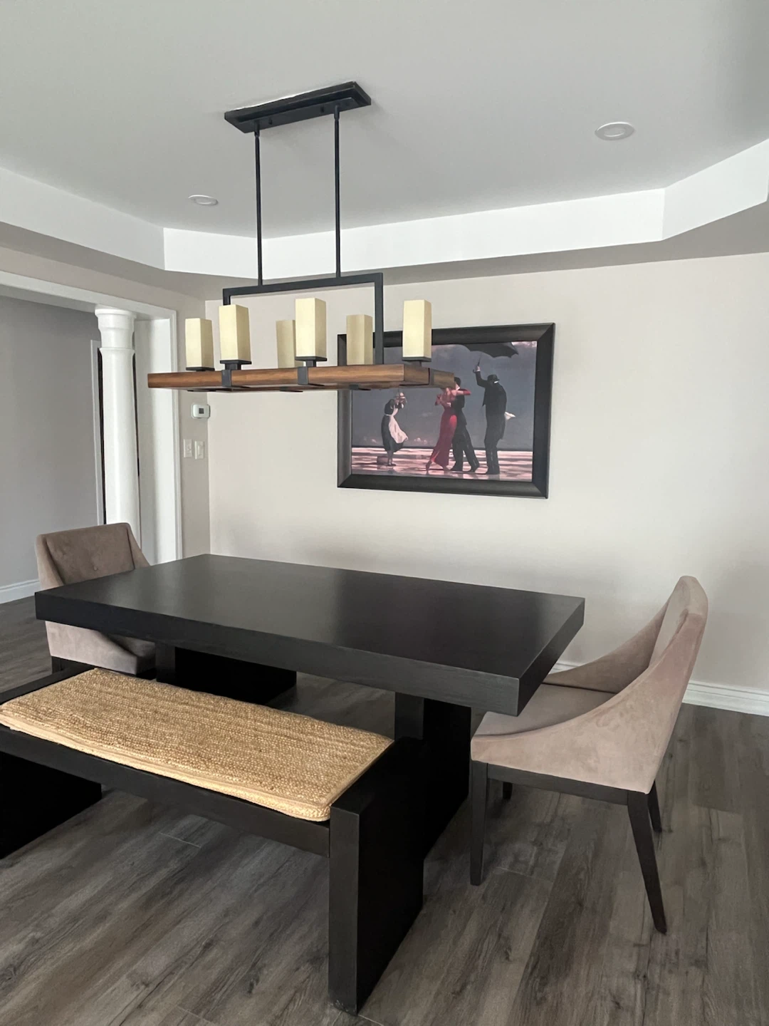 West elm Dark Wood Dining Table with Bench and Chairs
