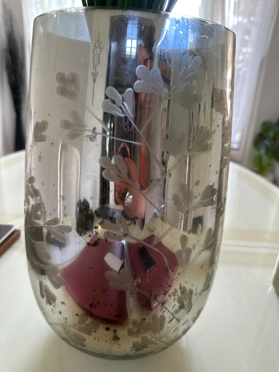 Decorative Glass Vase with Etched Floral Design