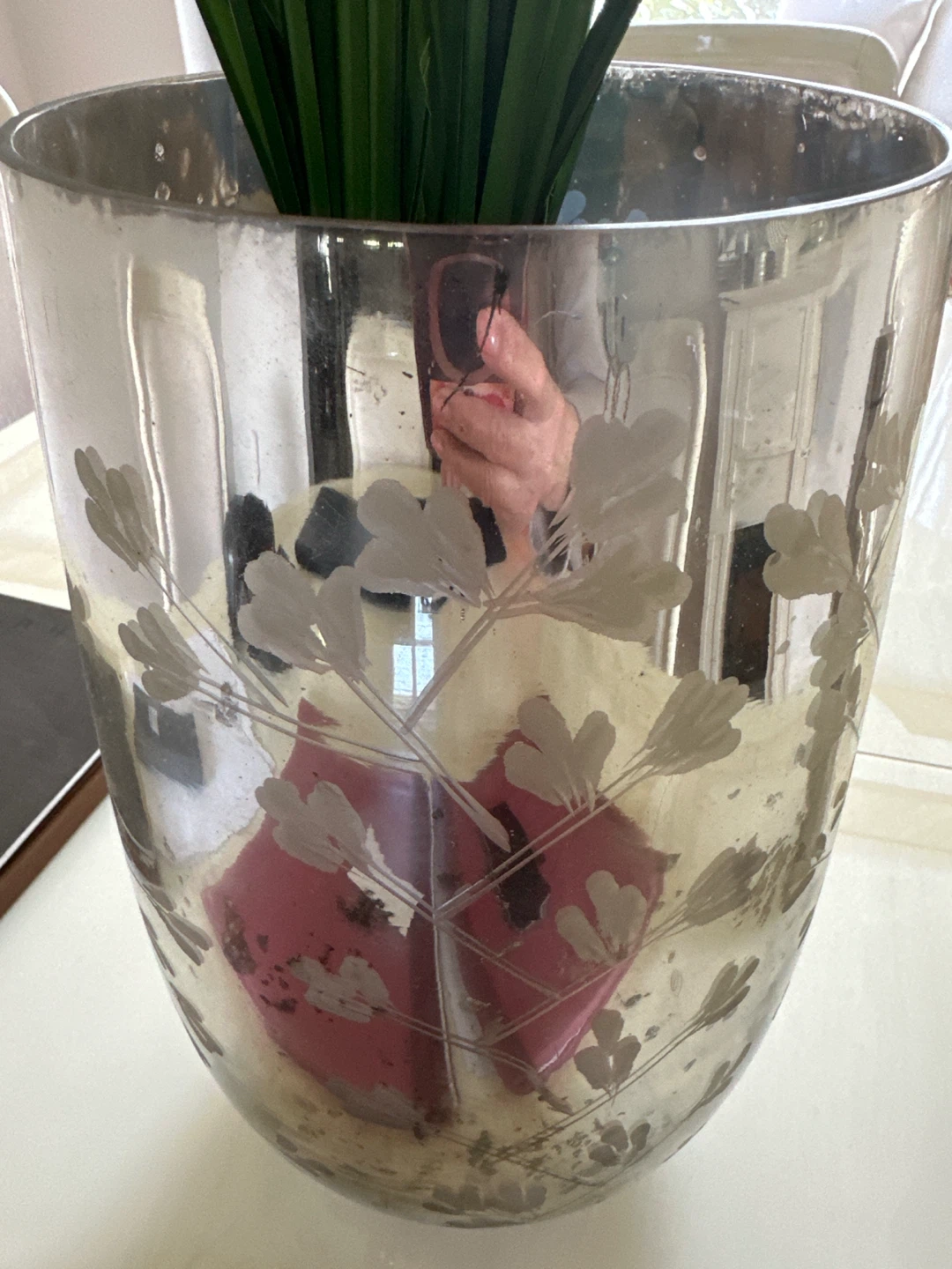 Decorative Glass Vase with Etched Floral Design - photo 2