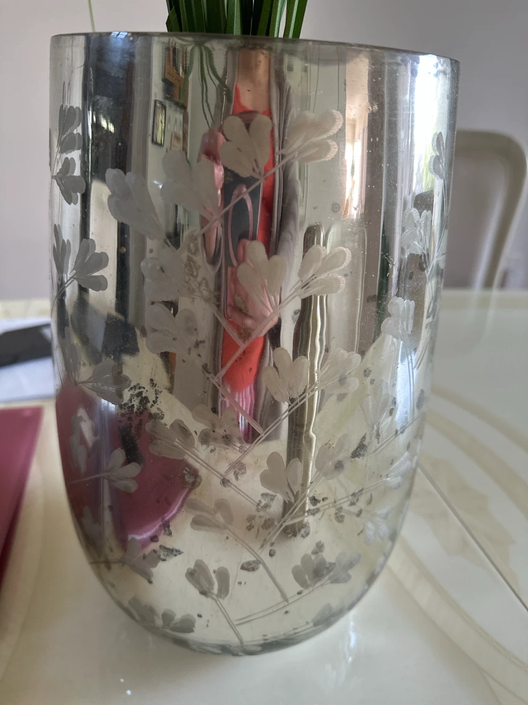 Decorative Glass Vase with Etched Floral Design - photo 3