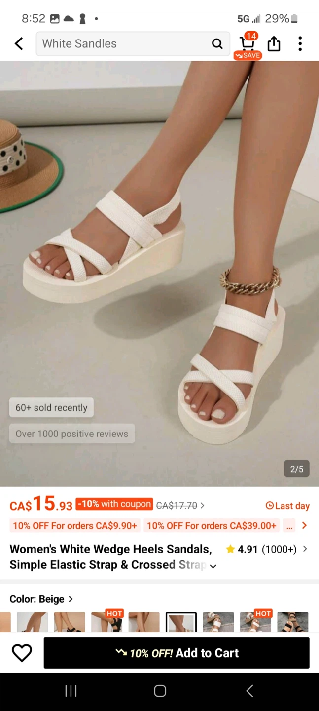 Women's White Sandals size 7 - photo 3