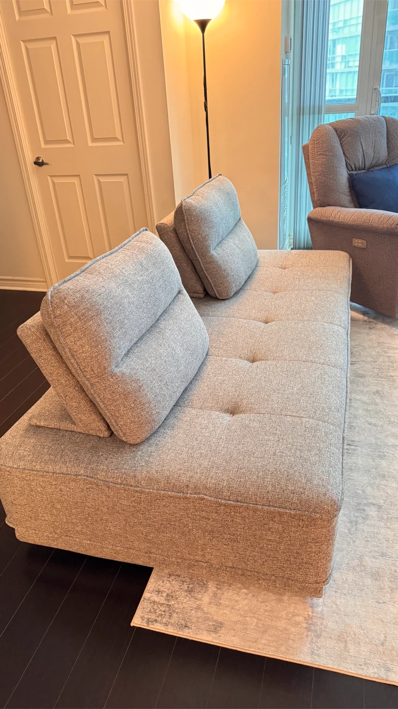 Grey couch with movable backrests