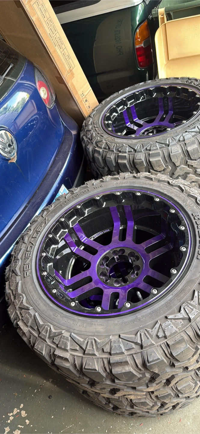 Set of 4 (33x12.50R20LT) Mud Tires with Purple Rims - photo 2