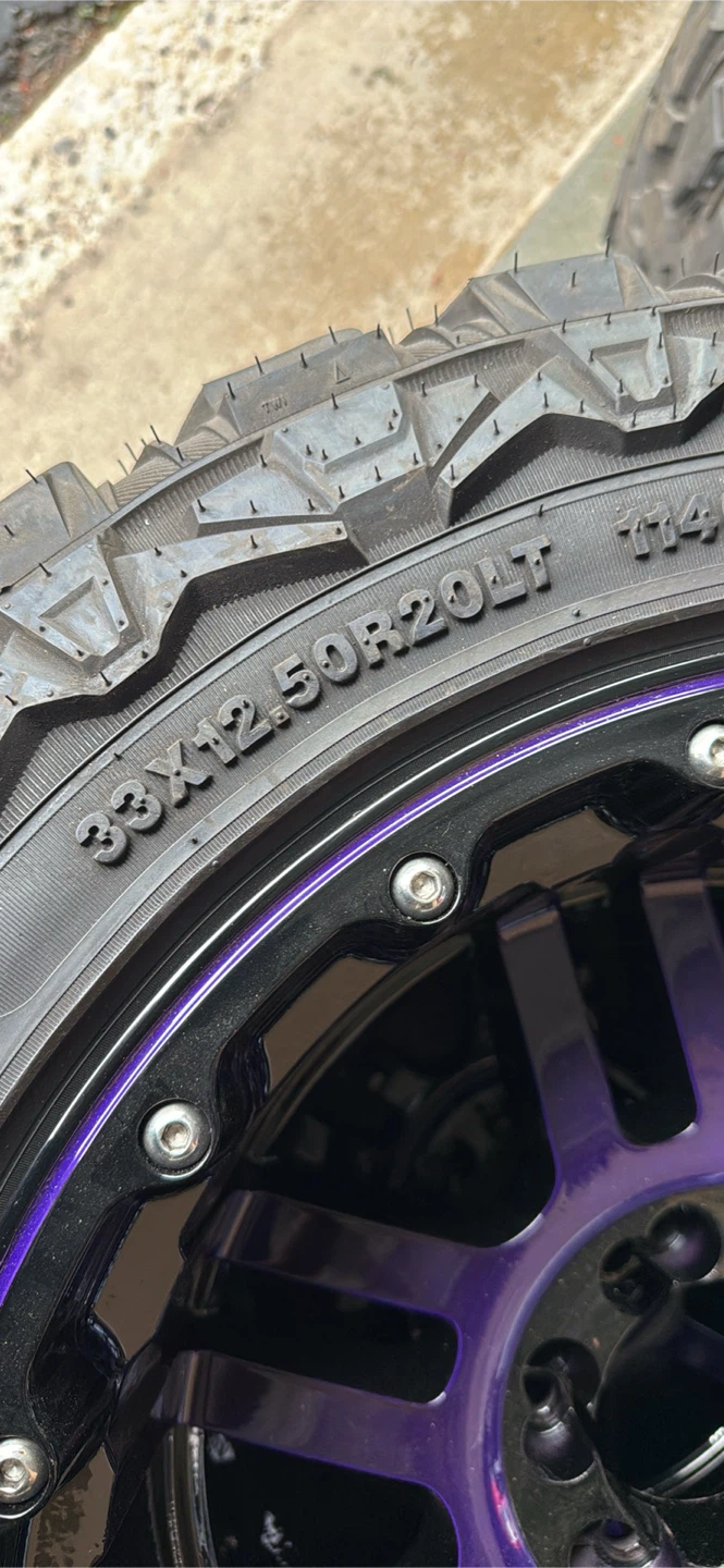 Set of 4 (33x12.50R20LT) Mud Tires with Purple Rims - photo 5
