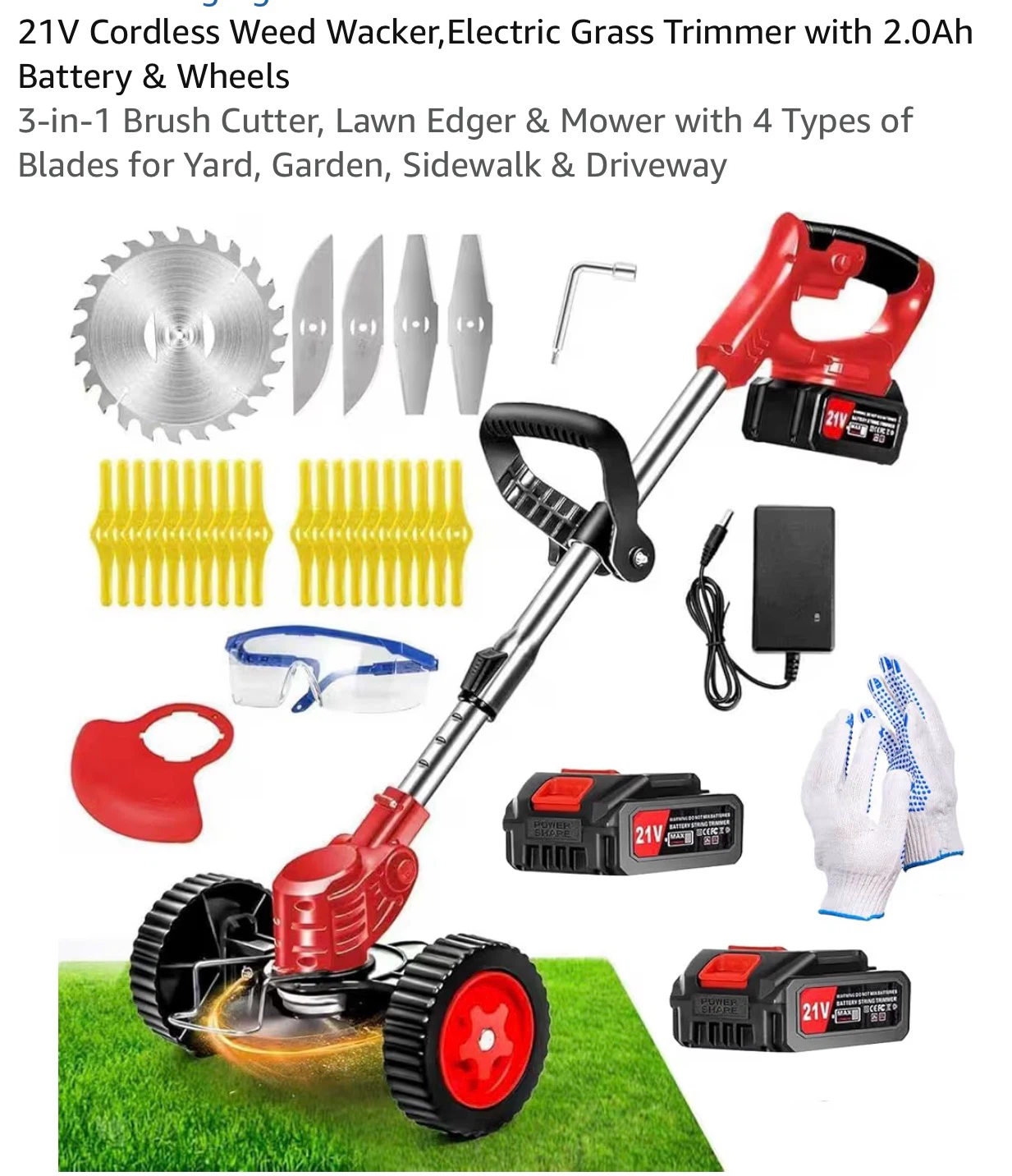 21V Cordless Weed Wacker and Grass Trimmer with 2.0Ah Battery