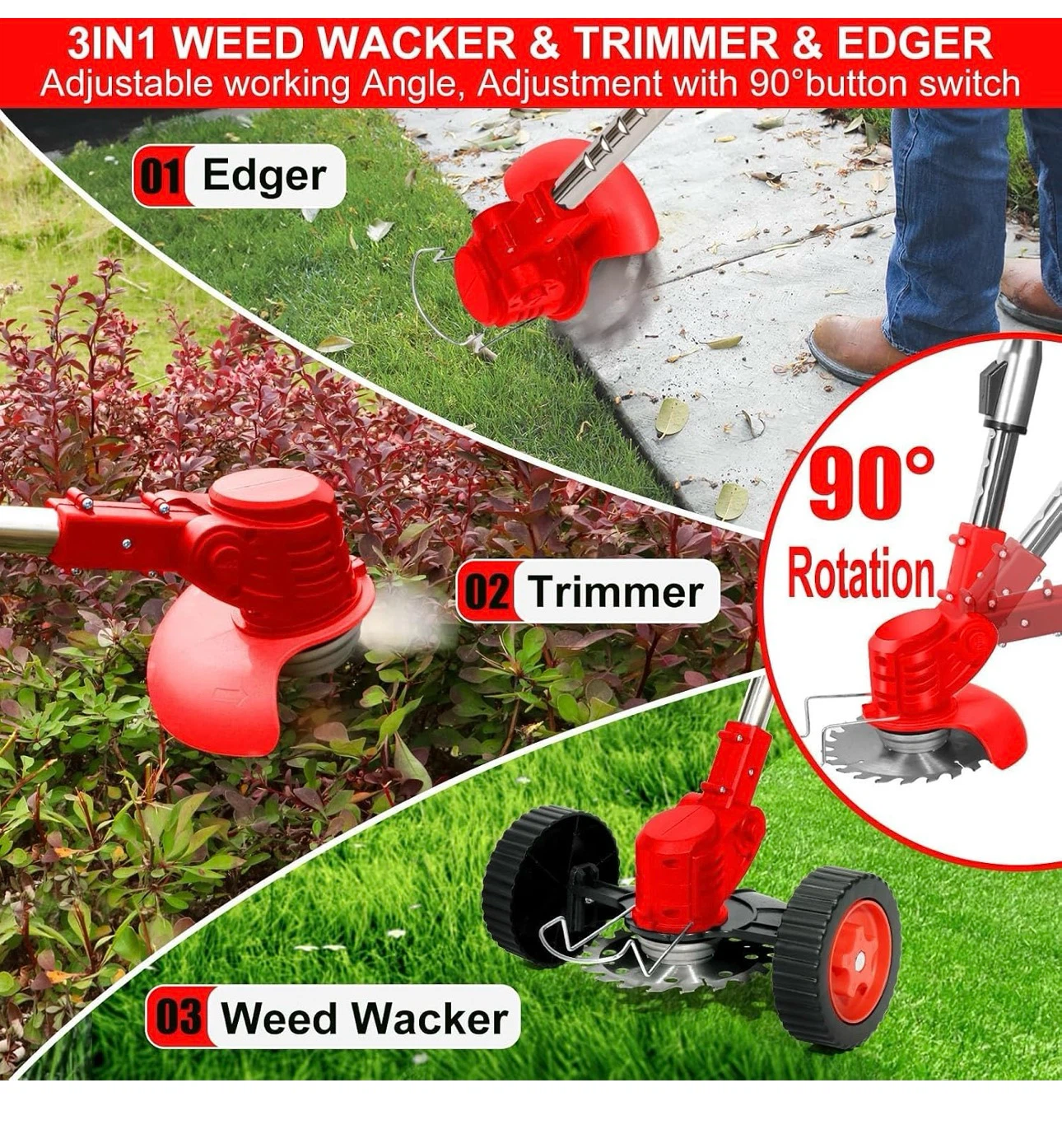 21V Cordless Weed Wacker and Grass Trimmer with 2.0Ah Battery - photo 4
