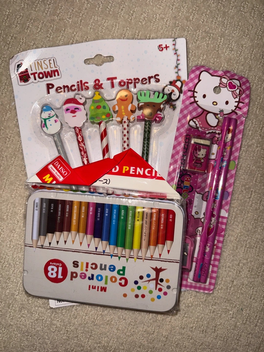 Tinsel Town Pencils & Toppers Set with Hello Kitty Stationery