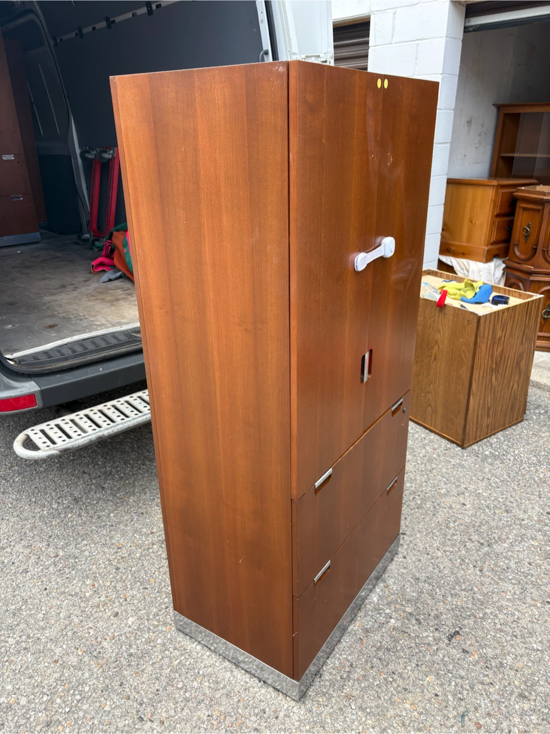 Free delivery used Wooden Cabinet with Shelves and Drawers - photo 4
