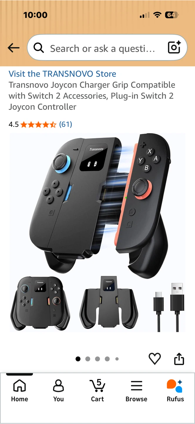 Transnovo Joycon Charger Grip for Switch 2